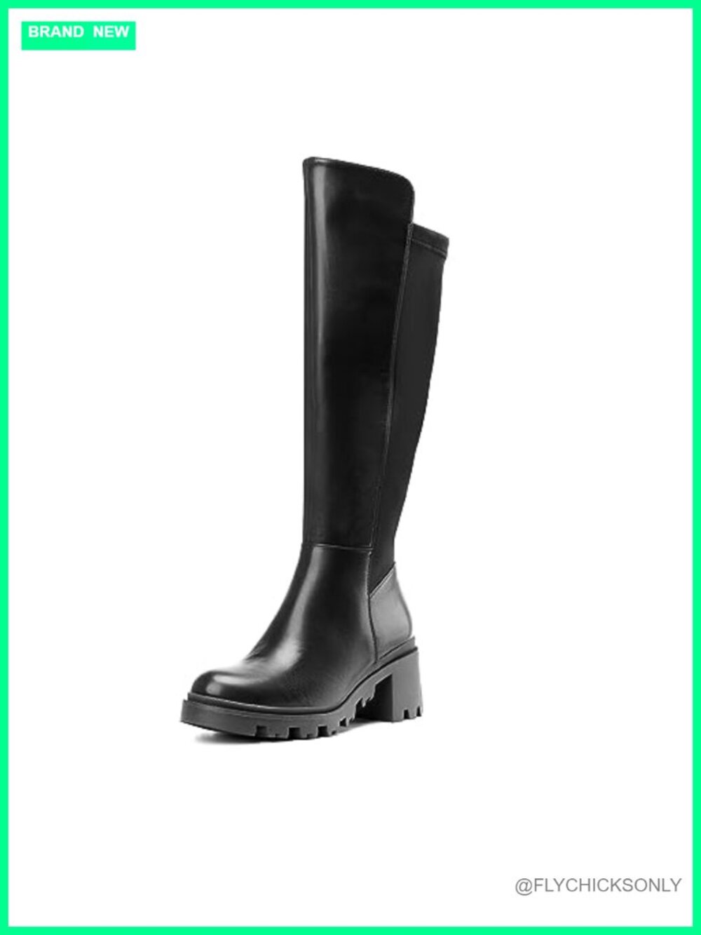 Women Platform Round Toe Knee High Boots Faux Leather Chunky Block Heel